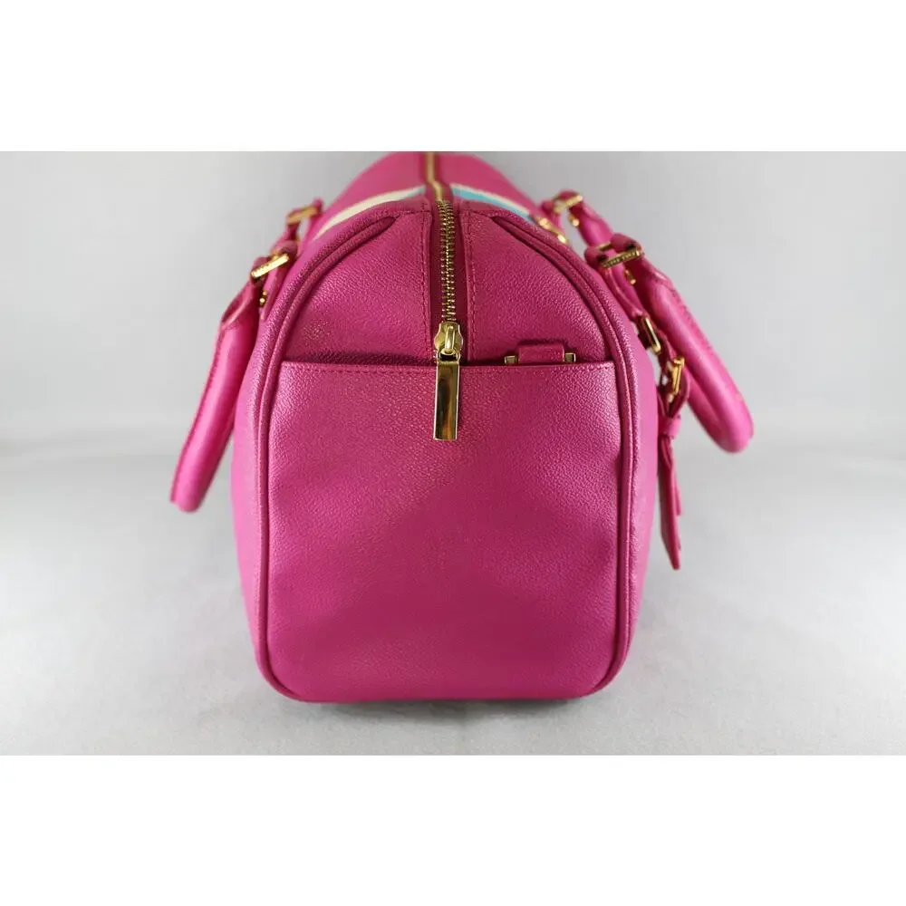 Tory Burch Pink Boston Satchel Stripe Bowler Handbag Womens